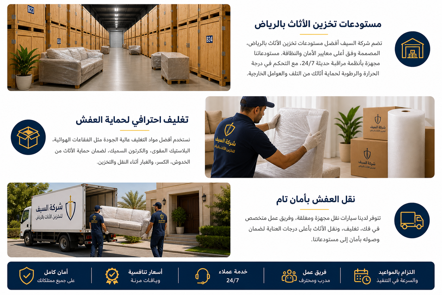 تخزين الأثاث بالرياض داخل مستودعات شركة السيف